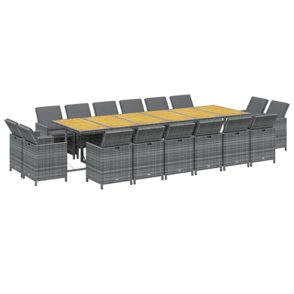 17-tlg. Garten-Essgruppe mit Kissen Poly Rattan Grau