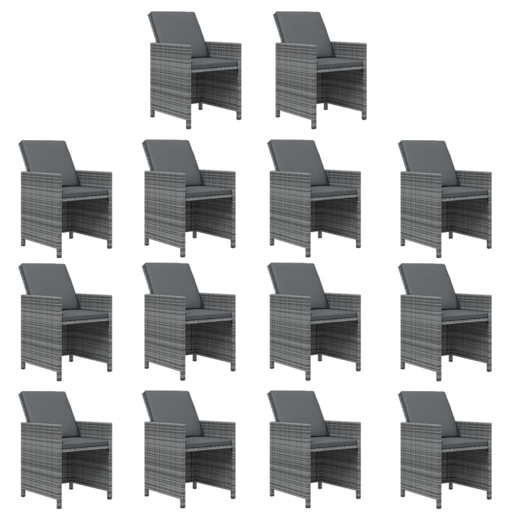 15-tlg. Garten-Essgruppe mit Kissen Grau Poly Rattan