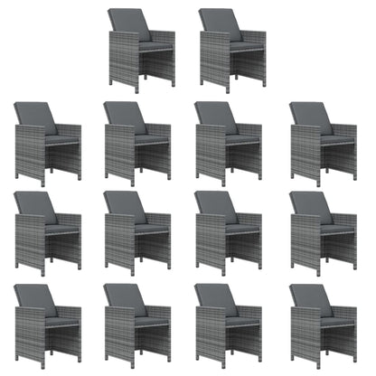 15-tlg. Garten-Essgruppe mit Kissen Grau Poly Rattan