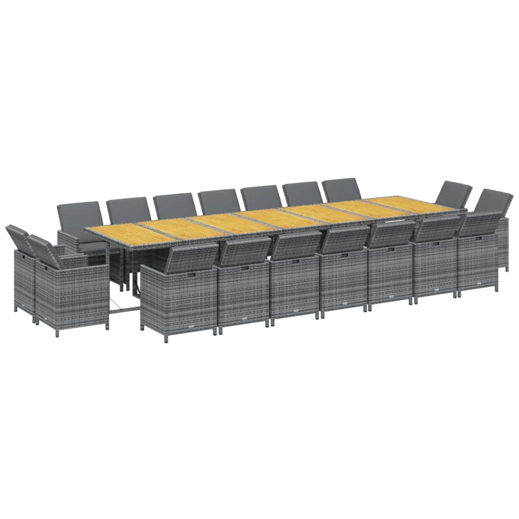 19-tlg. Garten-Essgruppe mit Kissen Grau Poly Rattan