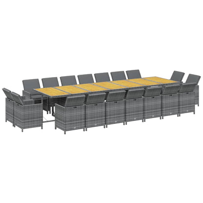 19-tlg. Garten-Essgruppe mit Kissen Grau Poly Rattan