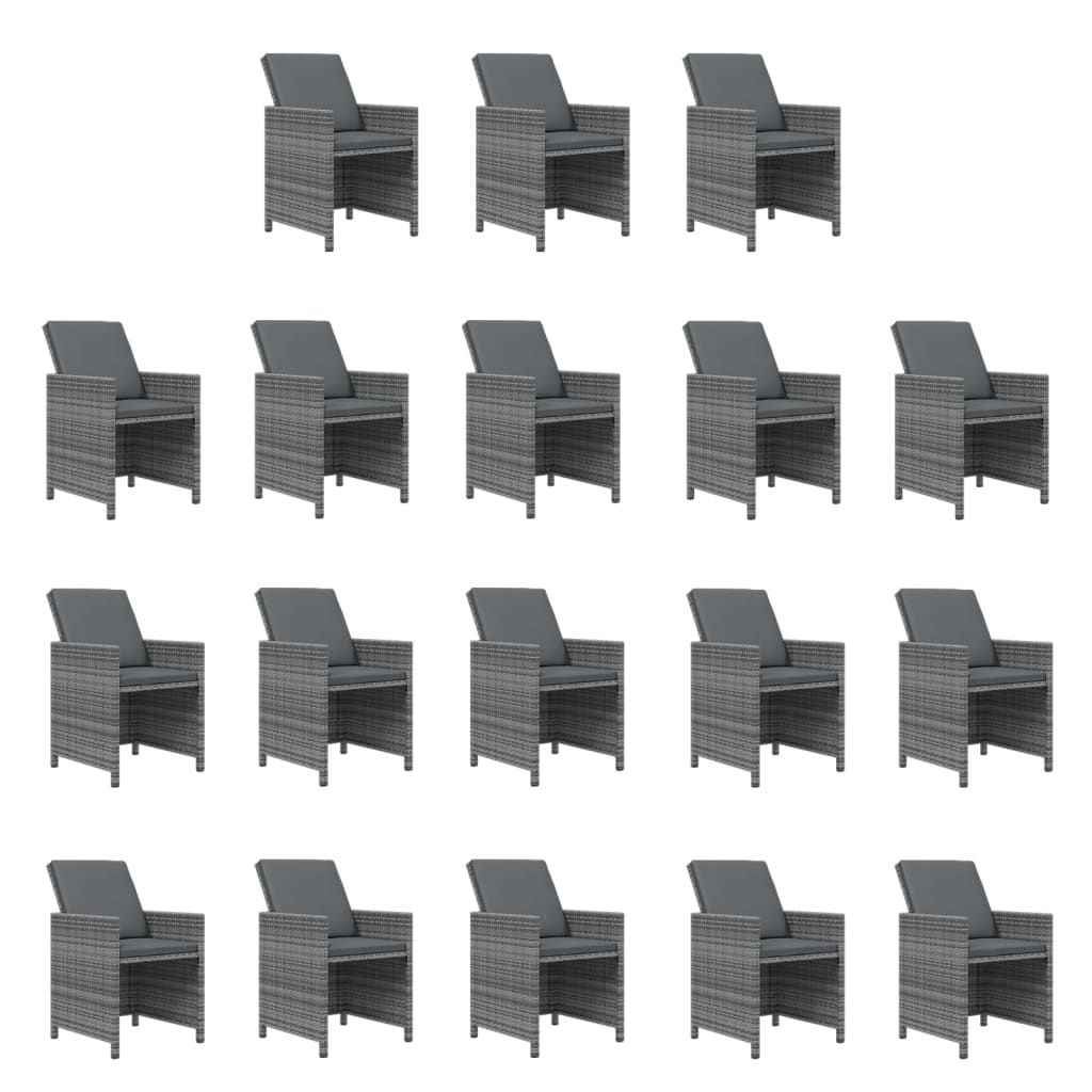 19-tlg. Garten-Essgruppe mit Kissen Grau Poly Rattan