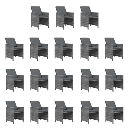 19-tlg. Garten-Essgruppe mit Kissen Grau Poly Rattan