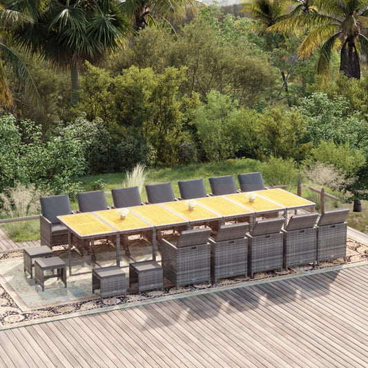 19-tlg. Garten-Essgruppe mit Kissen Grau Poly Rattan