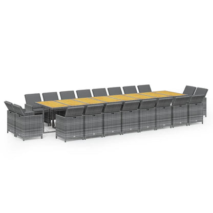 21-tlg. Garten-Essgruppe mit Kissen Grau Poly Rattan