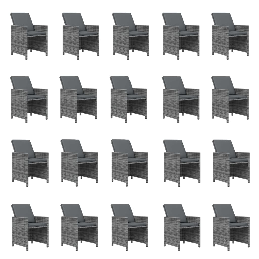 21-tlg. Garten-Essgruppe mit Kissen Grau Poly Rattan