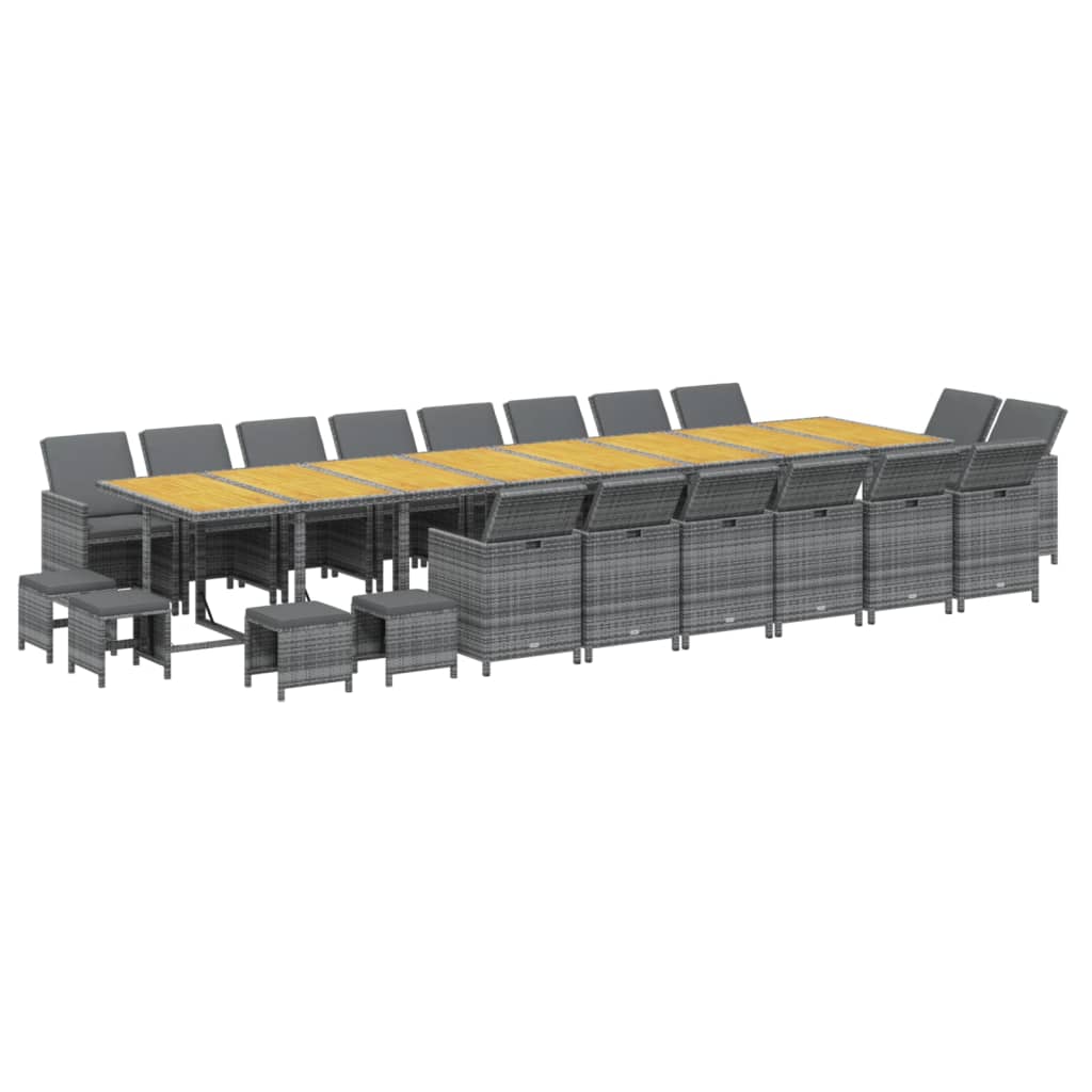 21-tlg. Garten-Essgruppe mit Kissen Grau Poly Rattan