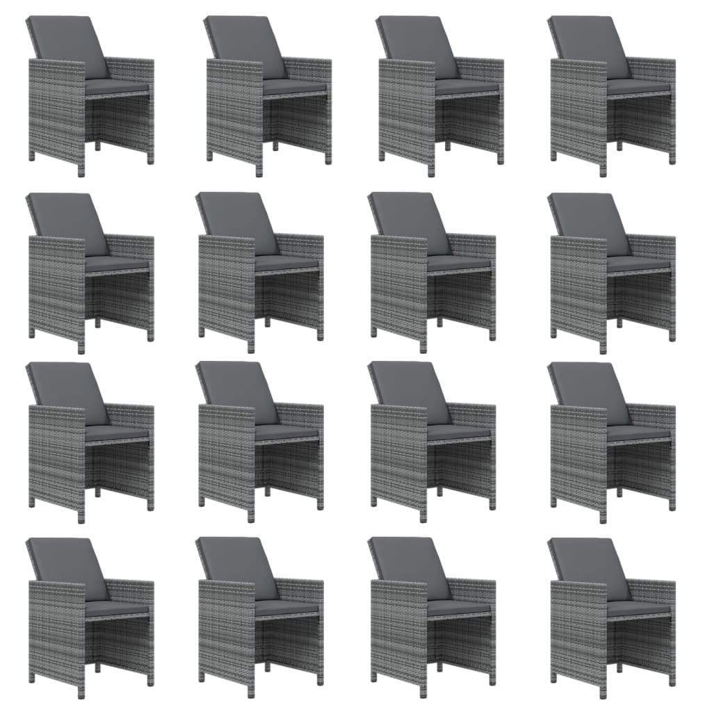 21-tlg. Garten-Essgruppe mit Kissen Grau Poly Rattan