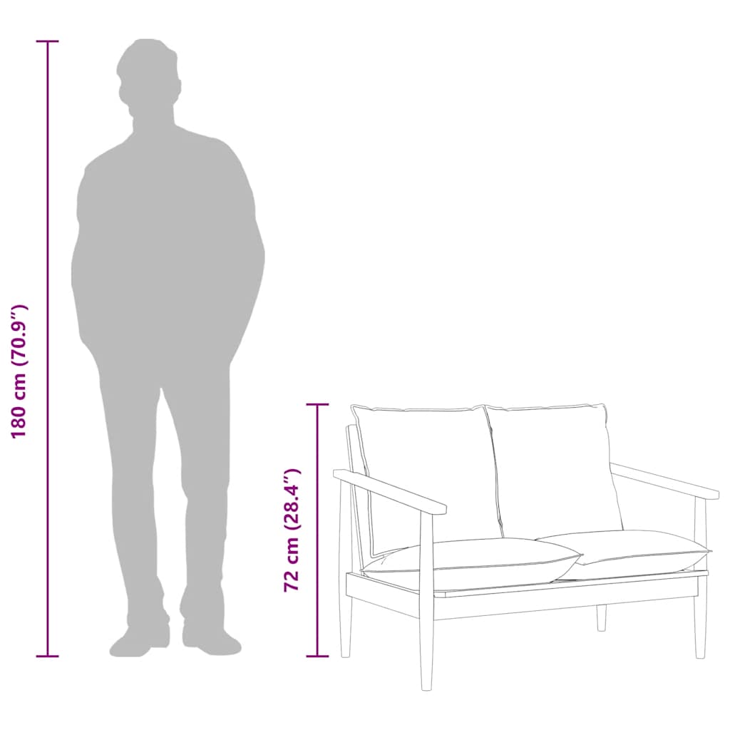 2-Sitzer-Sofa Schwarz Echtleder und Massivholz Akazie