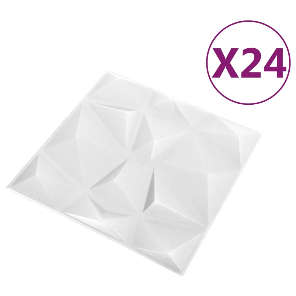 3D vægpaneler 24 stk 50x50 cm diamant hvid 6 m²