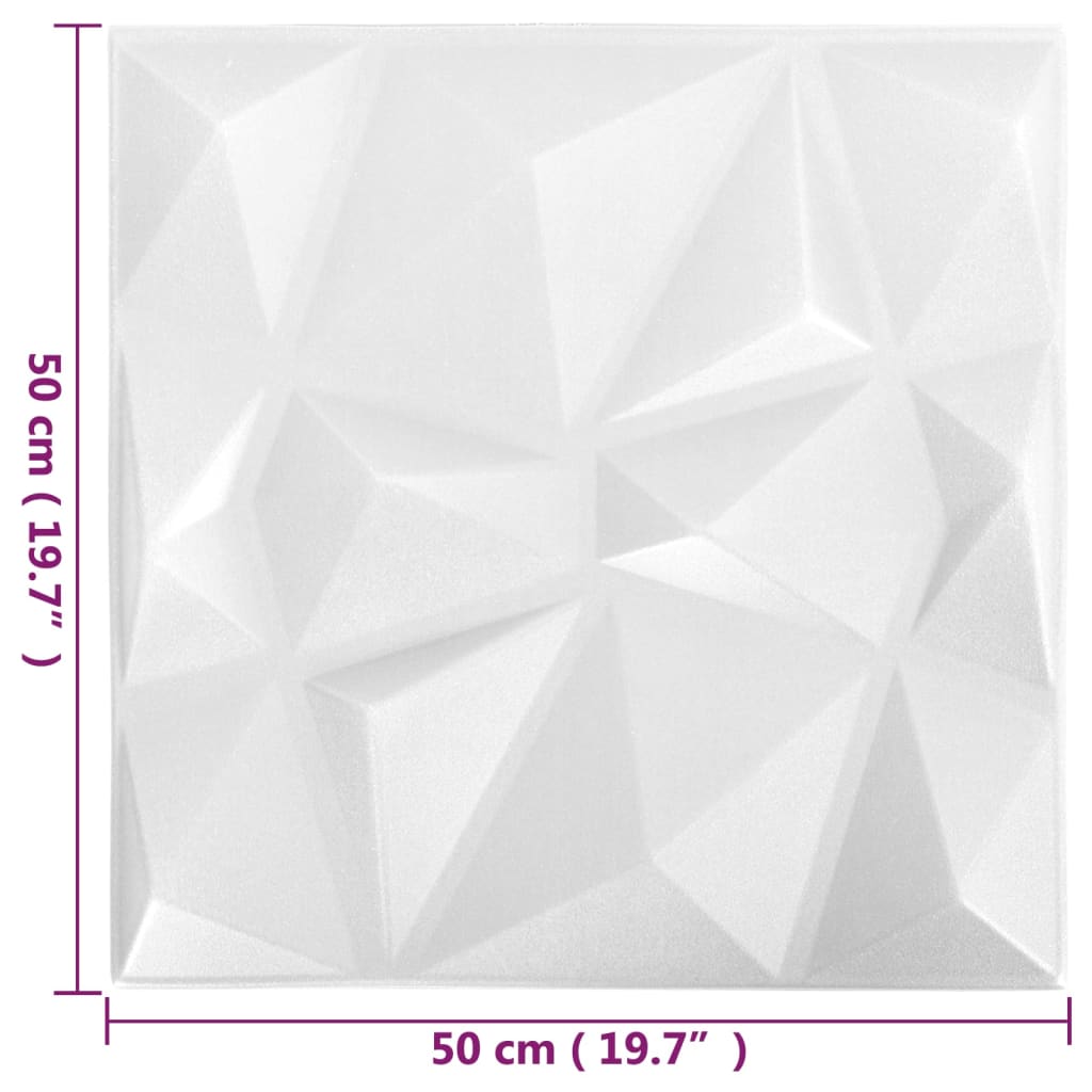 3D vægpaneler 24 stk 50x50 cm diamant hvid 6 m²
