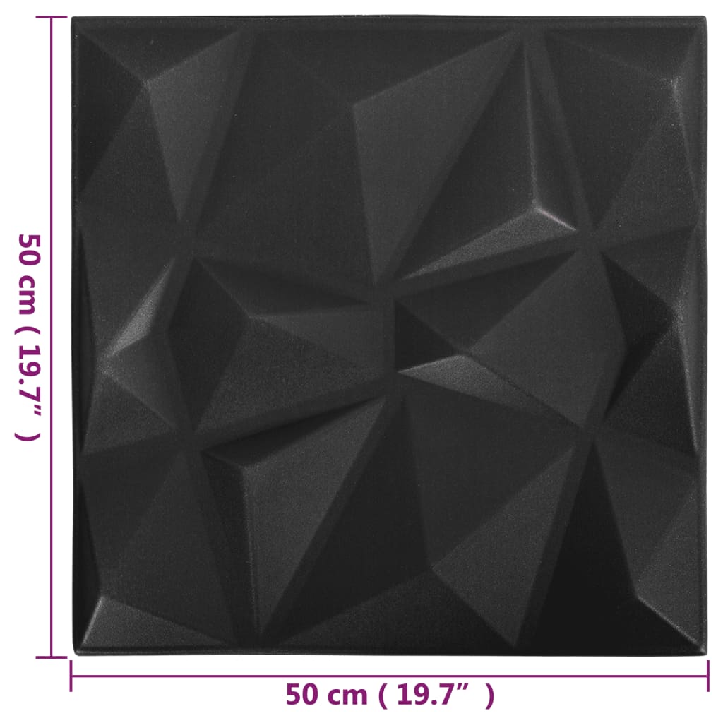 3D-Wandpaneele 24 Stk. 50x50 cm Diamant Schwarz 6 m²