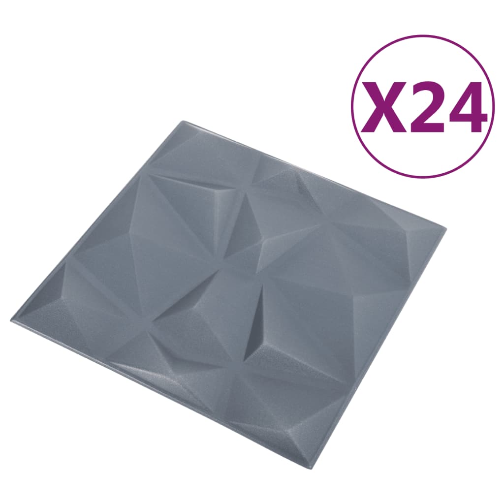 3D vægpaneler 24 stk 50x50 cm Diamantgrå 6 m²