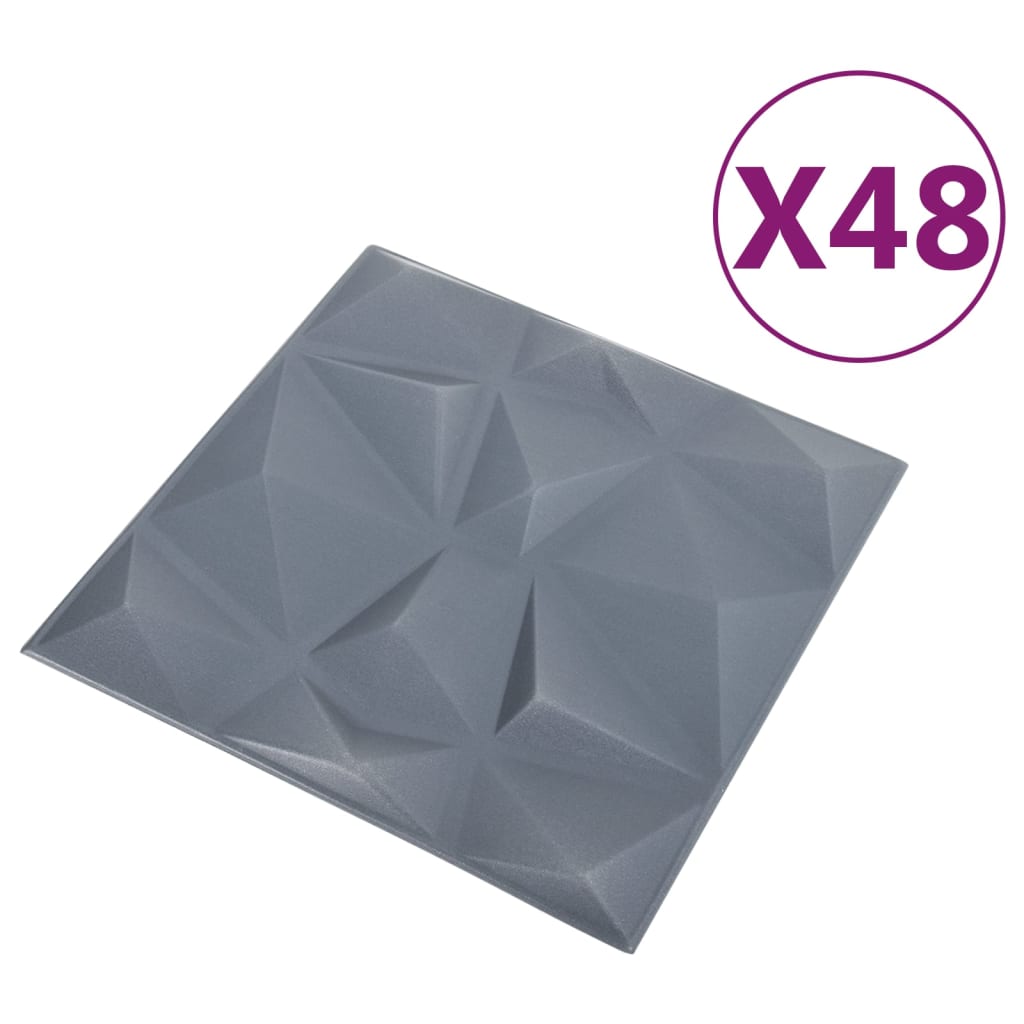 3D vægpaneler 48 stk 50x50 cm Diamantgrå 12 m²