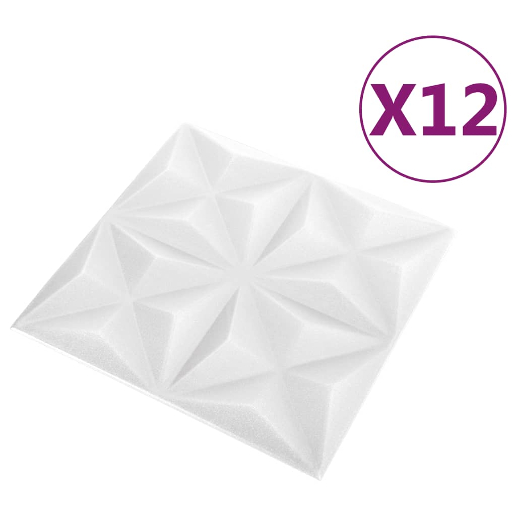 3D vægpaneler 12 stykker 50x50 cm Origami Hvid 3 m²