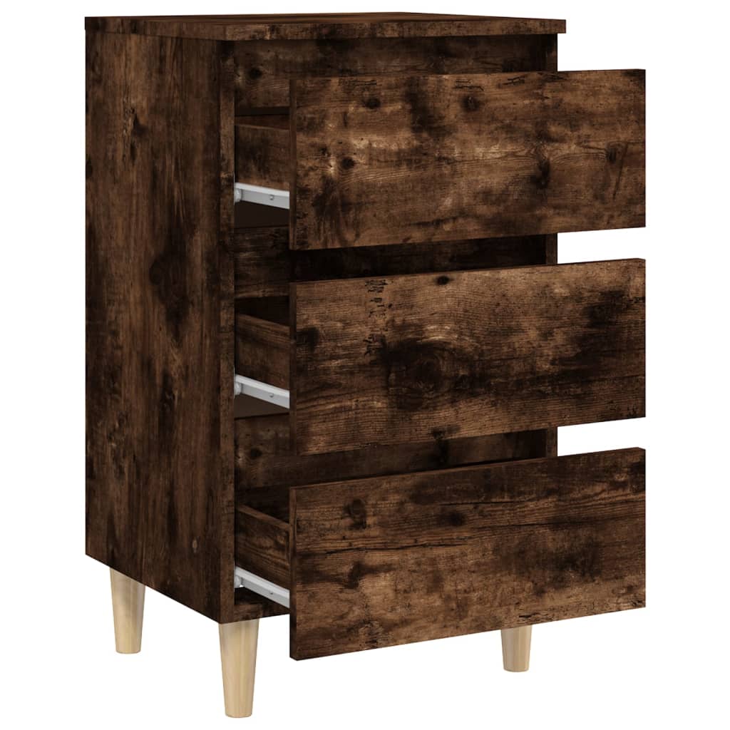 Nachttisch mit Massivholz-Beinen Räuchereiche 40x35x69 cm