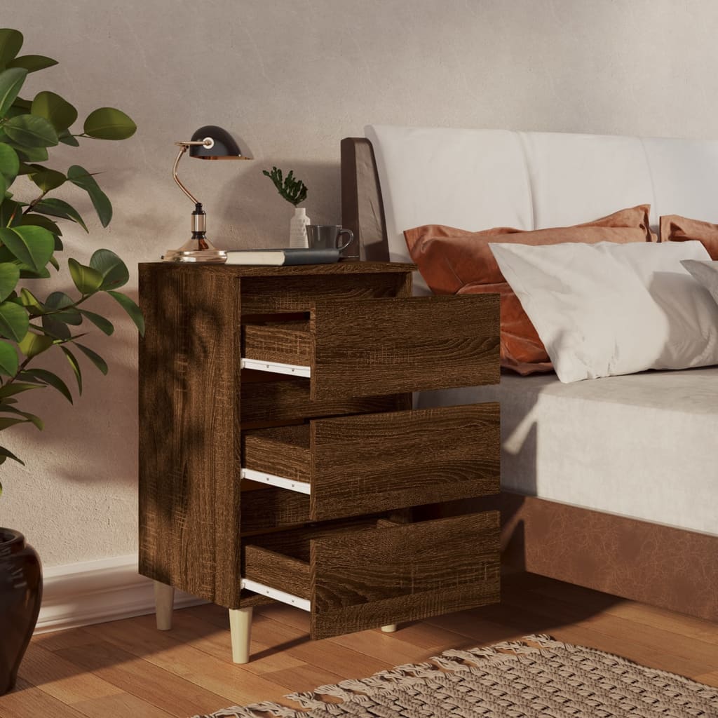 Nachttisch mit Massivholz-Beinen Braun Eichen-Optik 40x35x69 cm