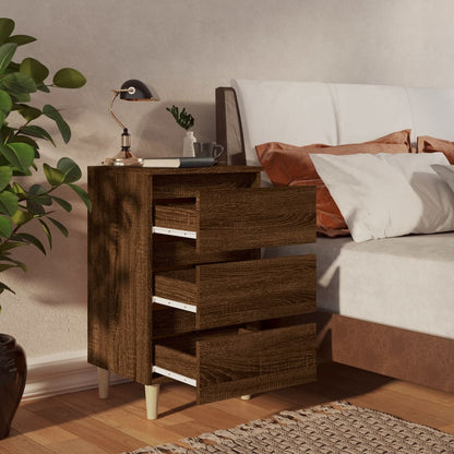 Nachttisch mit Massivholz-Beinen Braun Eichen-Optik 40x35x69 cm