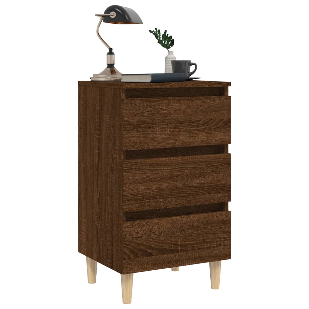 Nachttisch mit Massivholz-Beinen Braun Eichen-Optik 40x35x69 cm