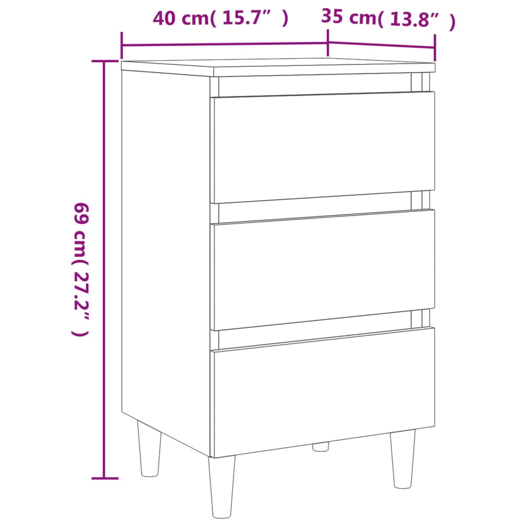 Nachttisch mit Massivholz-Beinen Braun Eichen-Optik 40x35x69 cm