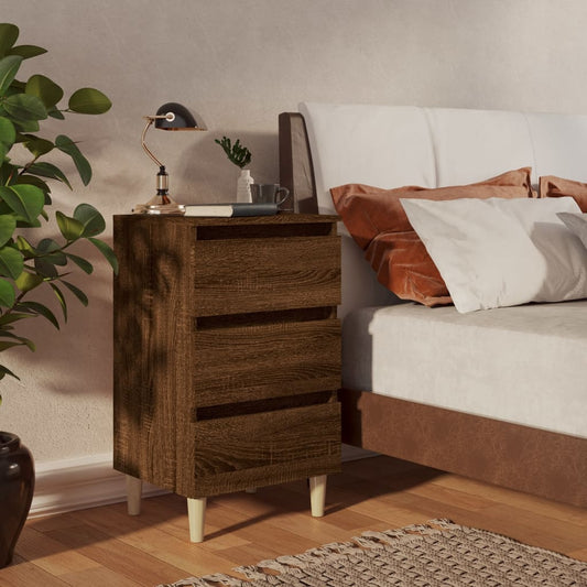 Nachttisch mit Massivholz-Beinen Braun Eichen-Optik 40x35x69 cm