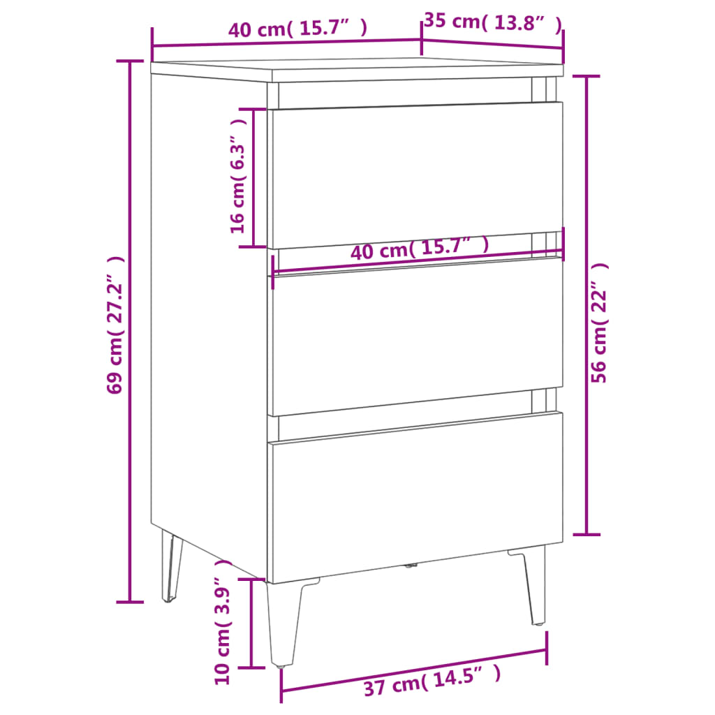 Nachttisch mit Metallbeinen Braun Eichen-Optik 40x35x69 cm