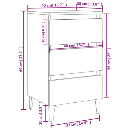 Nachttisch mit Metallbeinen Braun Eichen-Optik 40x35x69 cm