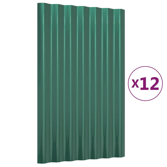 Dachpaneele 12 Stk. Verzinkter Stahl Grün 60x36 cm