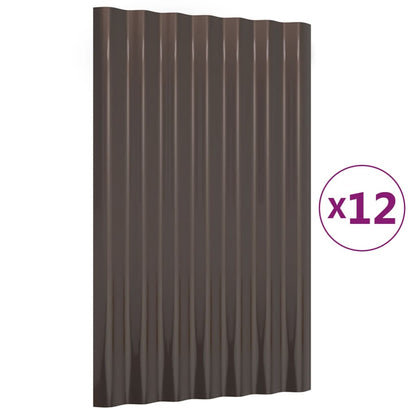 Dachpaneele 12 Stk. Verzinkter Stahl Braun 60x36 cm