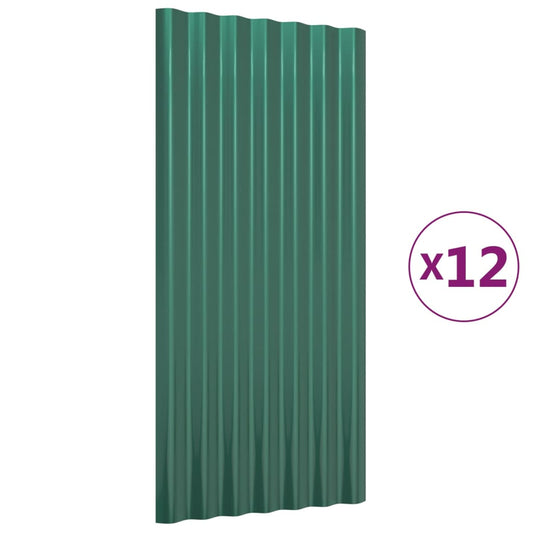 Dachpaneele 12 Stk. Verzinkter Stahl Grün 80x36 cm