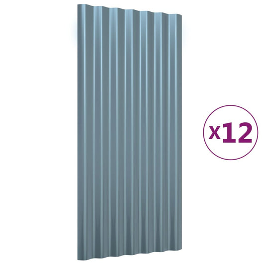 Dachpaneele 12 Stk. Verzinkter Stahl Grau 80x36 cm