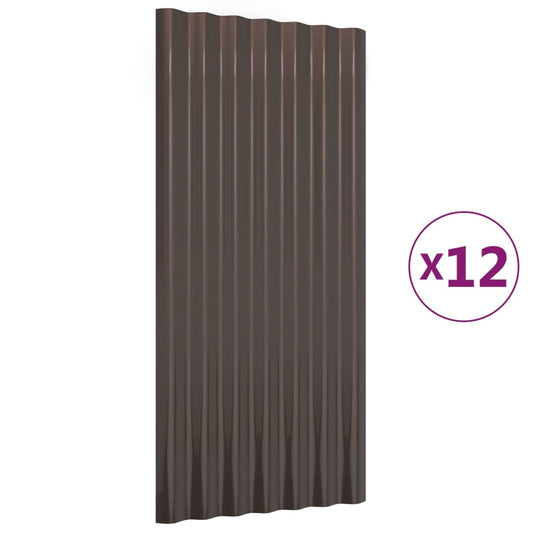 Dachpaneele 12 Stk. Verzinkter Stahl Braun 80x36 cm