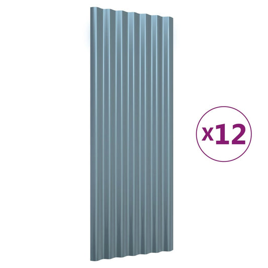 Dachpaneele 12 Stk. Verzinkter Stahl Grau 100x36 cm
