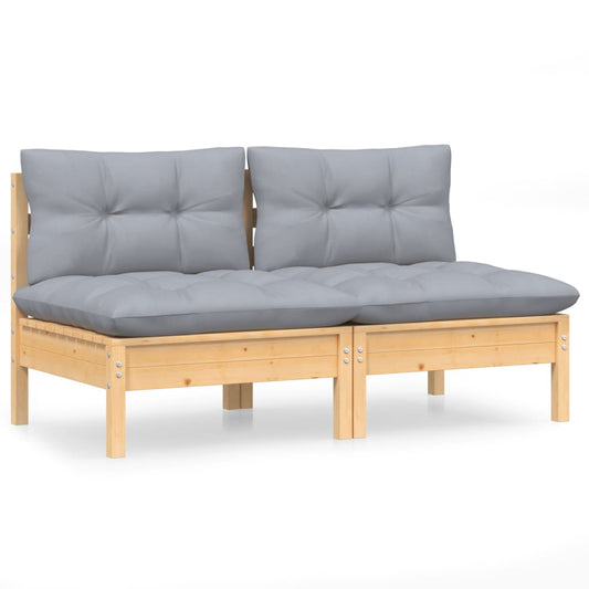 2-Sitzer-Gartensofa mit Grauen Kissen Massivholz Kiefer