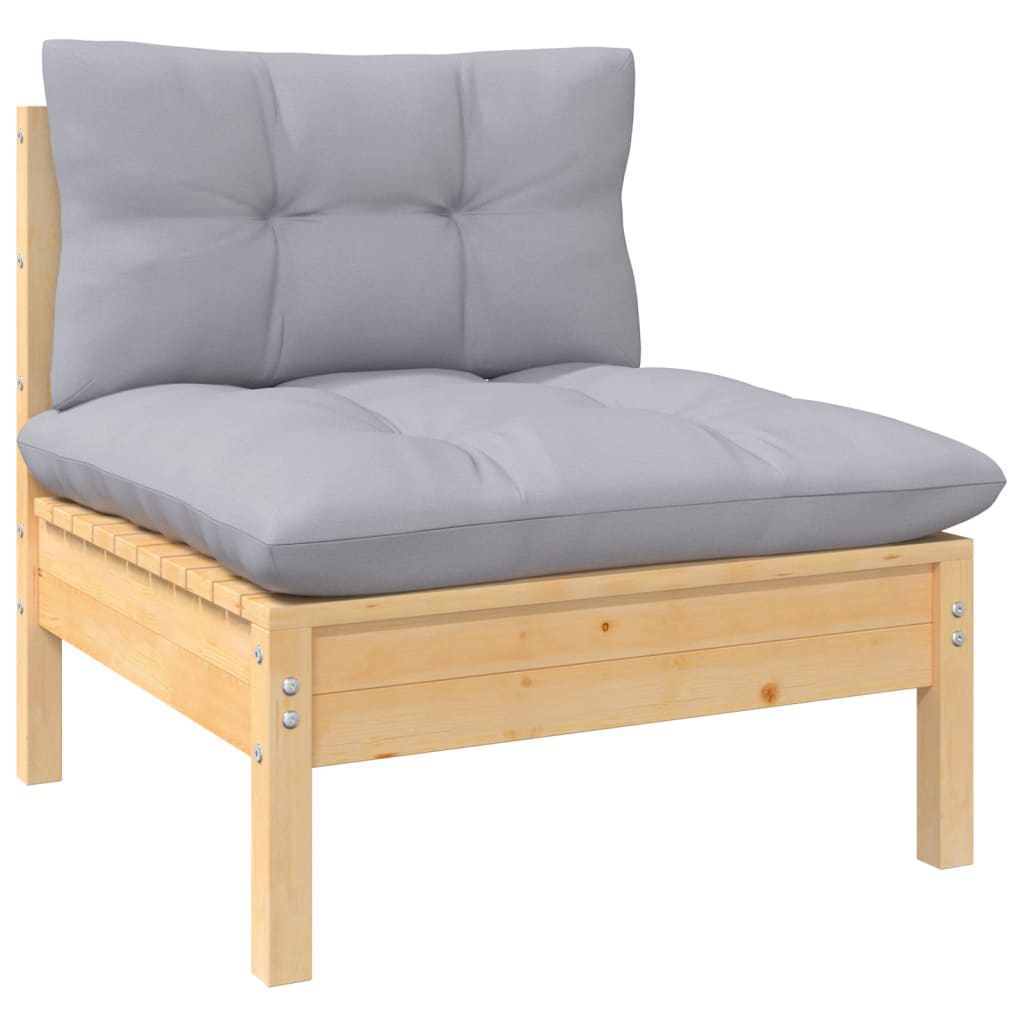 4-Sitzer-Gartensofa mit Grauen Kissen Massivholz Kiefer