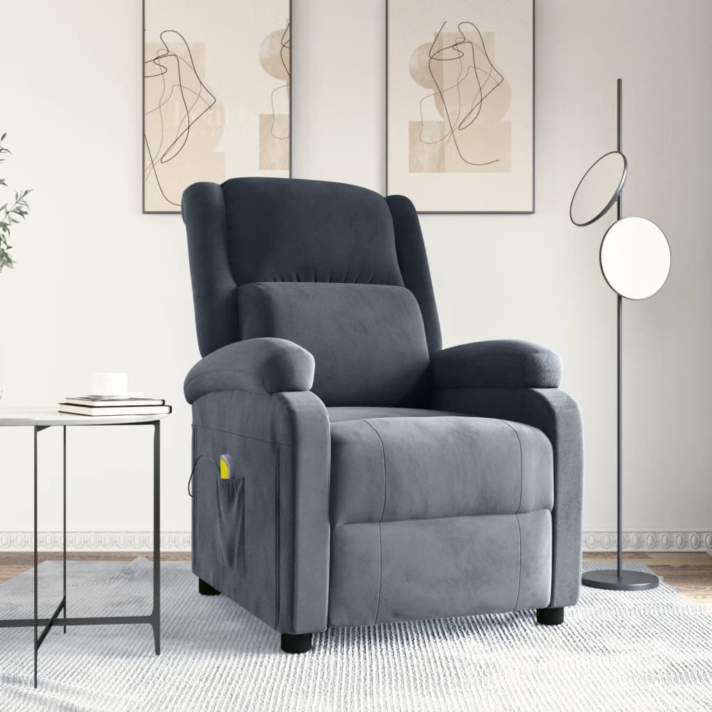 Massagesessel Dunkelgrau Samt