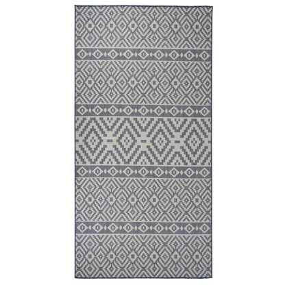 Outdoor-Teppich Flachgewebe 100x200 cm Blau Gestreift