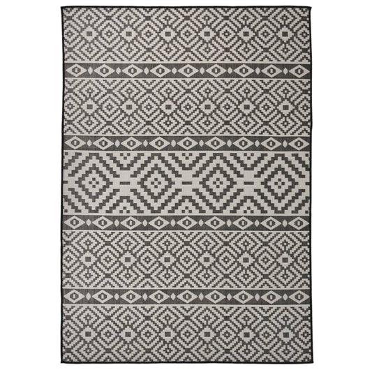 Outdoor-Teppich Flachgewebe 140x200 cm Schwarz Gestreift
