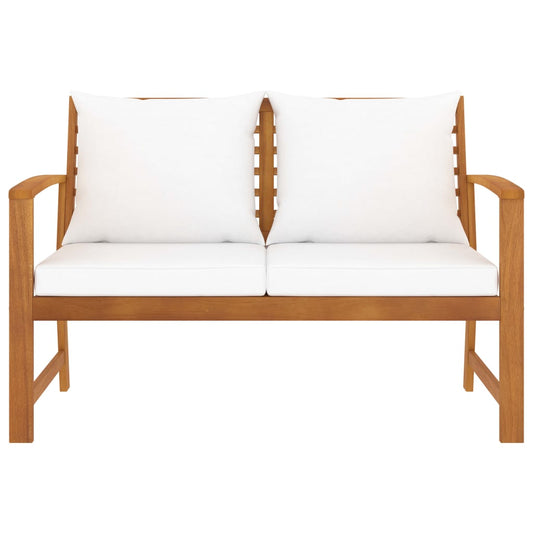 Gartenbank 120 cm mit Creme Kissen Massivholz Akazie