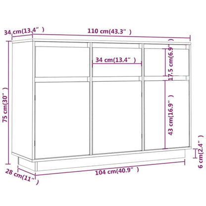 Skænk 110x34x75 cm massiv fyrretræ