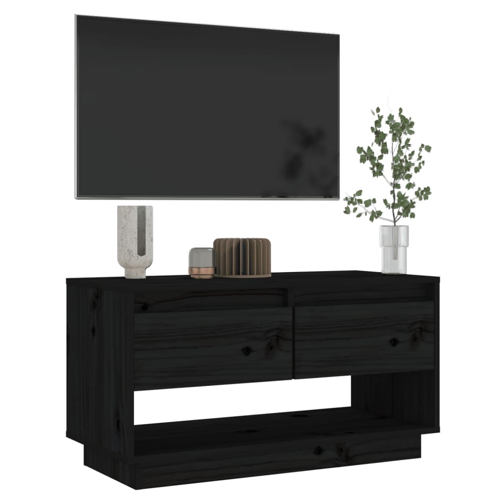 TV-skab Sort 74x34x40 cm Massiv Fyr