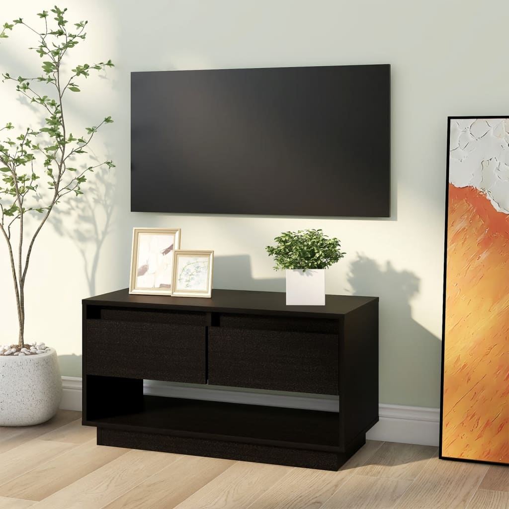 TV-skab Sort 74x34x40 cm Massiv Fyr