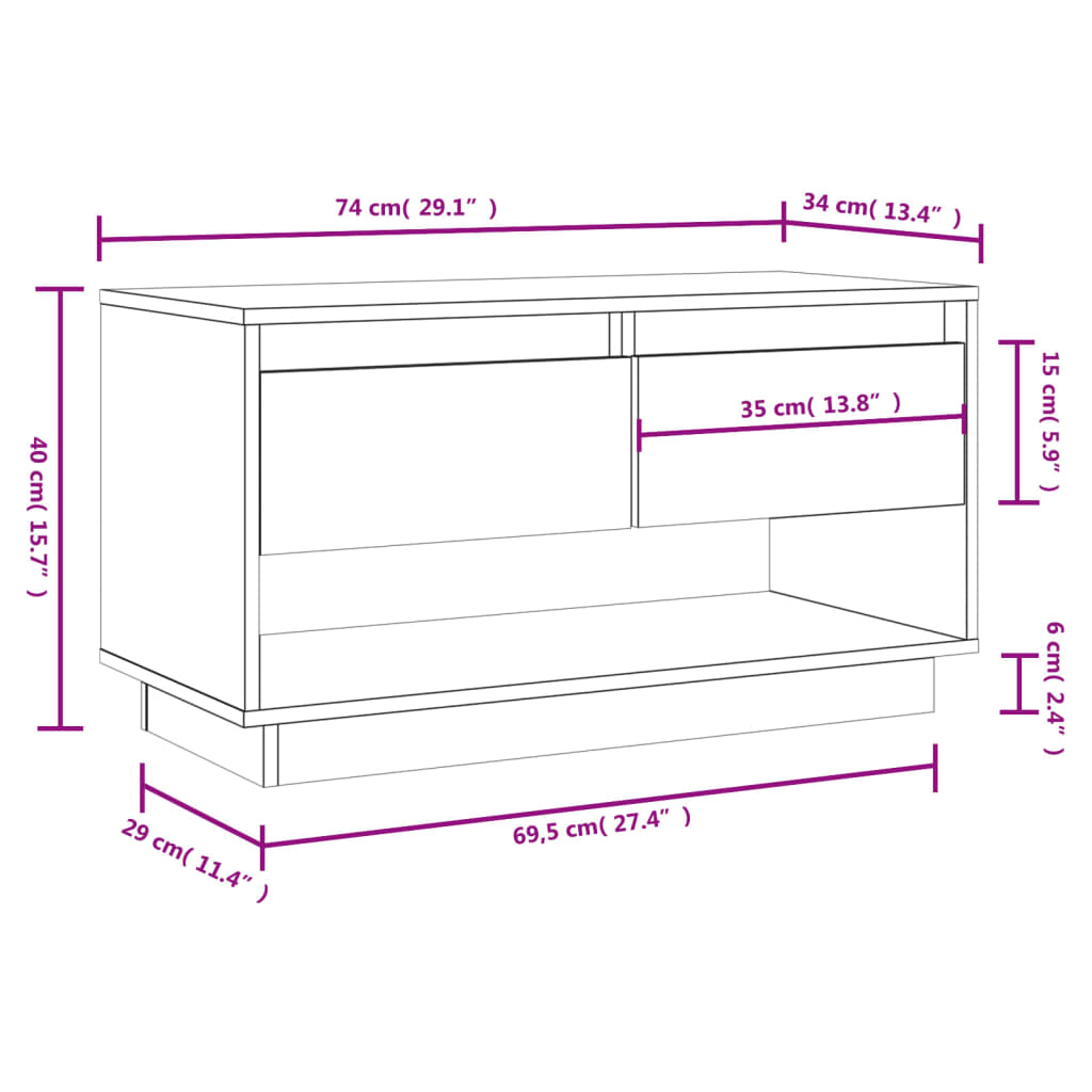 TV-skab Sort 74x34x40 cm Massiv Fyr