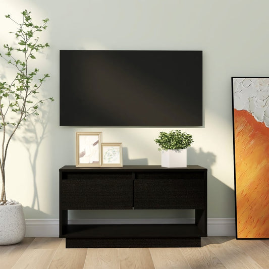 TV-skab Sort 74x34x40 cm Massiv Fyr