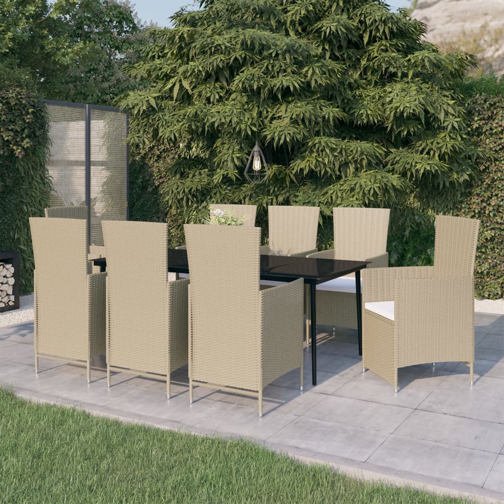 9-tlg. Garten-Essgruppe mit Auflagen Beige