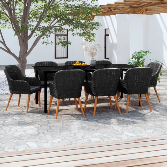 9-tlg. Garten-Essgruppe mit Kissen Schwarz