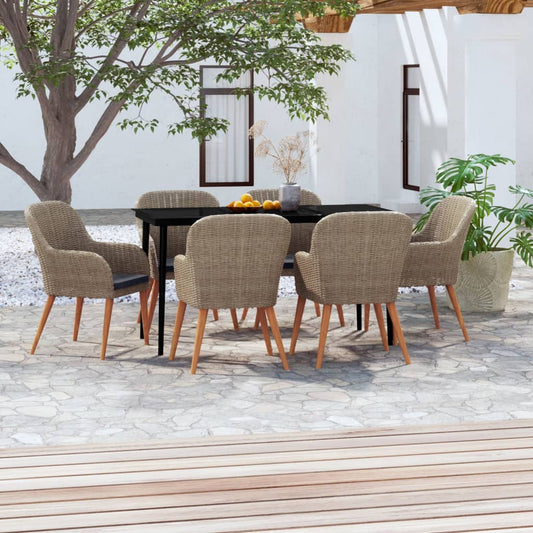 7-tlg. Garten-Essgruppe mit Kissen Braun