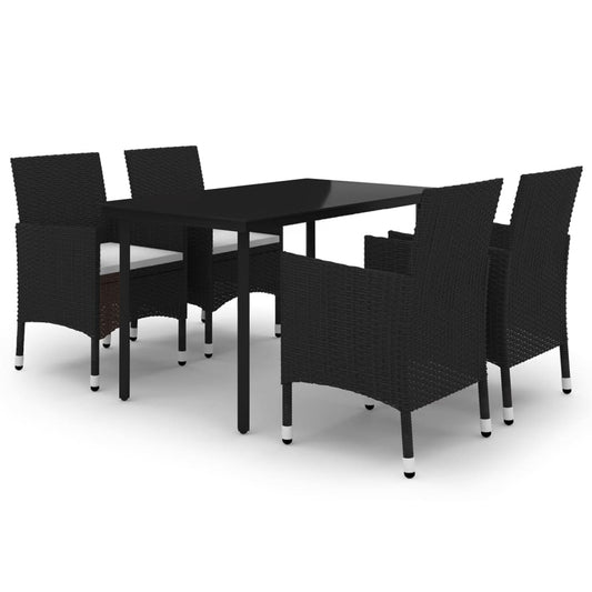 5-tlg. Garten-Essgruppe mit Auflagen Poly Rattan und Glas