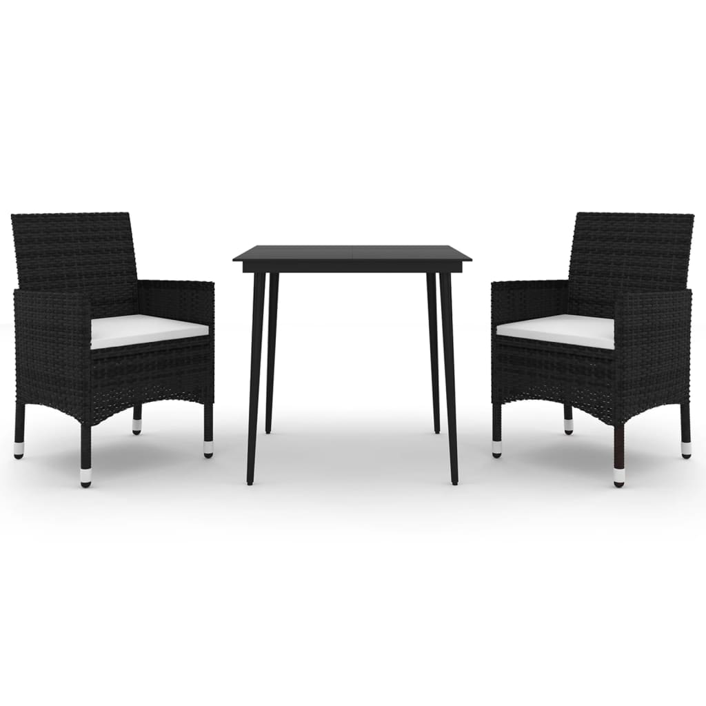 3-tlg. Garten-Essgruppe mit Auflagen Poly Rattan und Glas