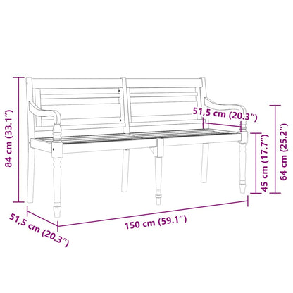 Batavia-Bank mit Creme Kissen 150 cm Massivholz Teak